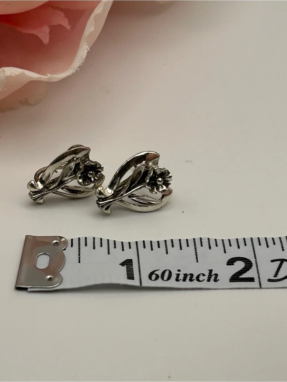 Vintage Sterling Silver Floral Screw Back Earrings